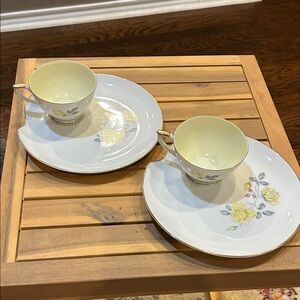 Set of two Lefton china snack plates and teacups. Japan 50’s.